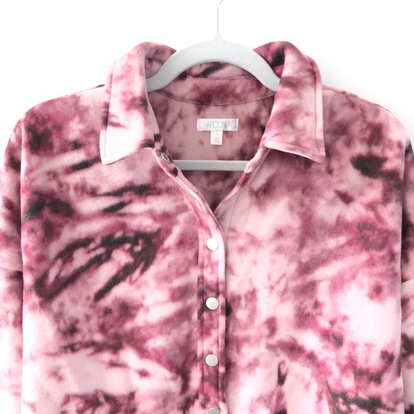 Abound Crop Fleece Shirt Purple Pink Tie Dye Snap Front Nordstrom M - Picture 3 of 12